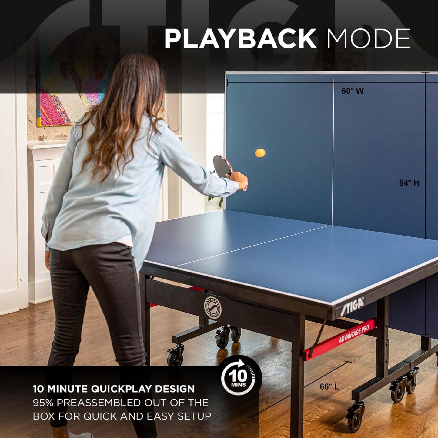 Advantage Series Ping Pong Table - 13, 15, 19, and 25mm Tabletops - Quickplay 10 Minute Assembly - Playback Mode - Recreational to Tournament Level