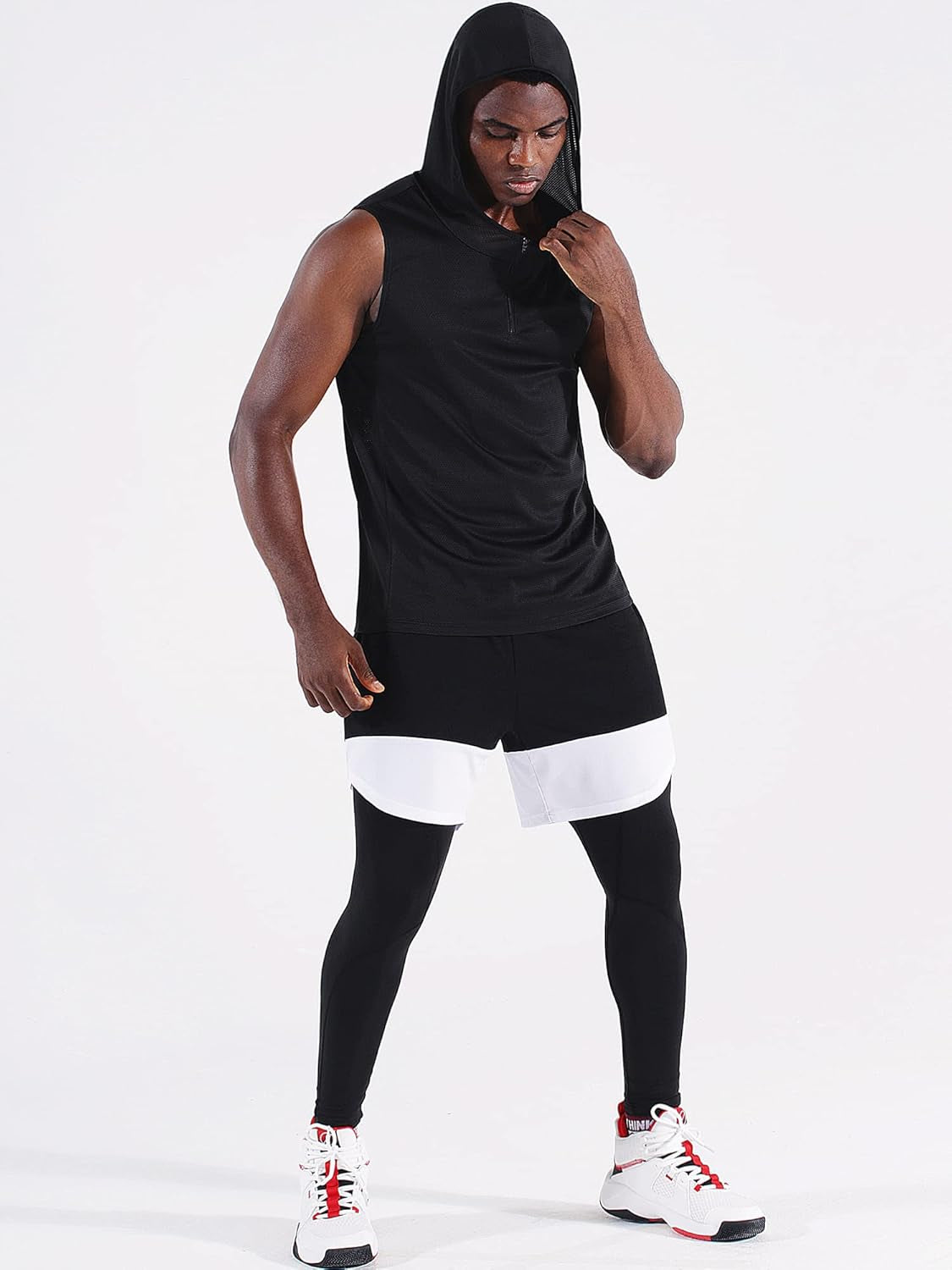 Men's Running Tank Tops 3 Pack Sleeveless Workout Athletic Shirts with Hoods