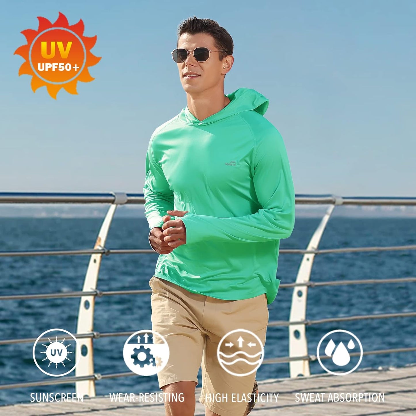 Men's UPF 50+ Long Sleeve Sun Shirts UV Protection Hoodie Rash Guard Hiking Fishing Swim T Shirt