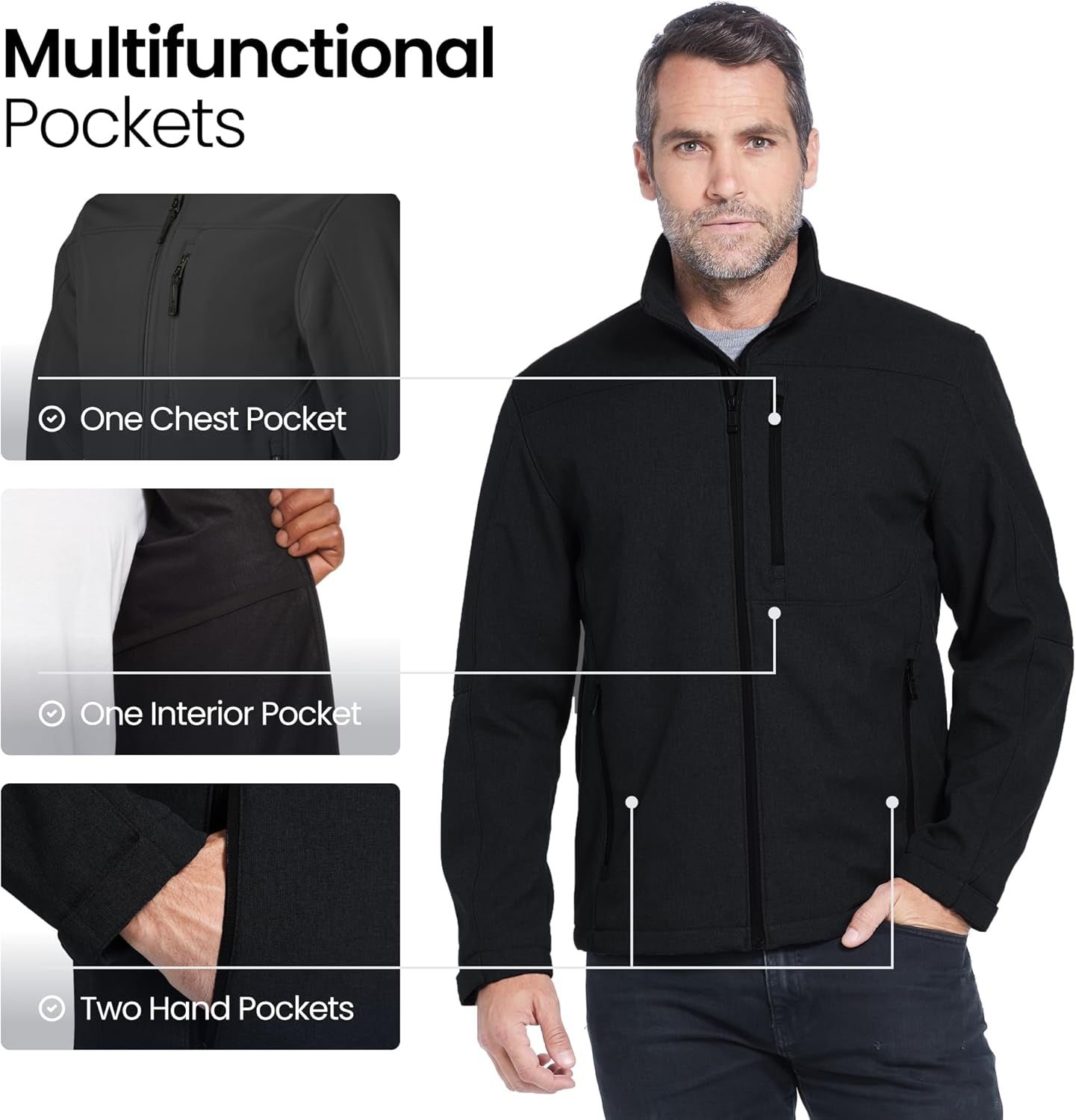 Men's Softshell Jacket – Wind & Water Resistant – Breathable, Lightweight Outdoor Coat