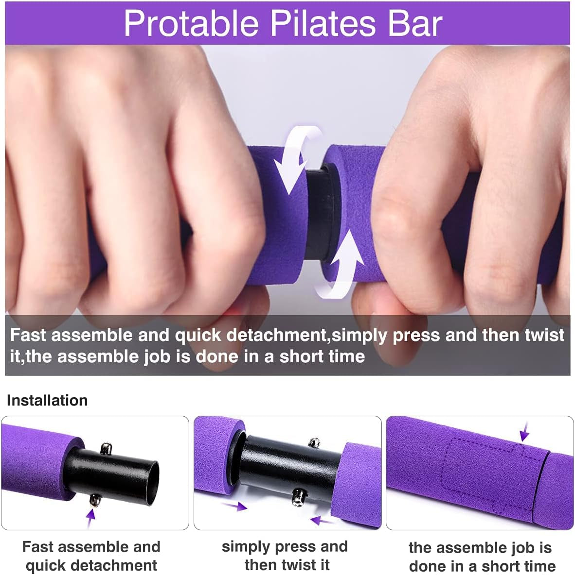 Portable Pilates Exercise Bar Kit with Adjustable 20 and 30lb Resistance Bands WITH Travel Bag for Use at Home, Gym, Office, Travel & More!