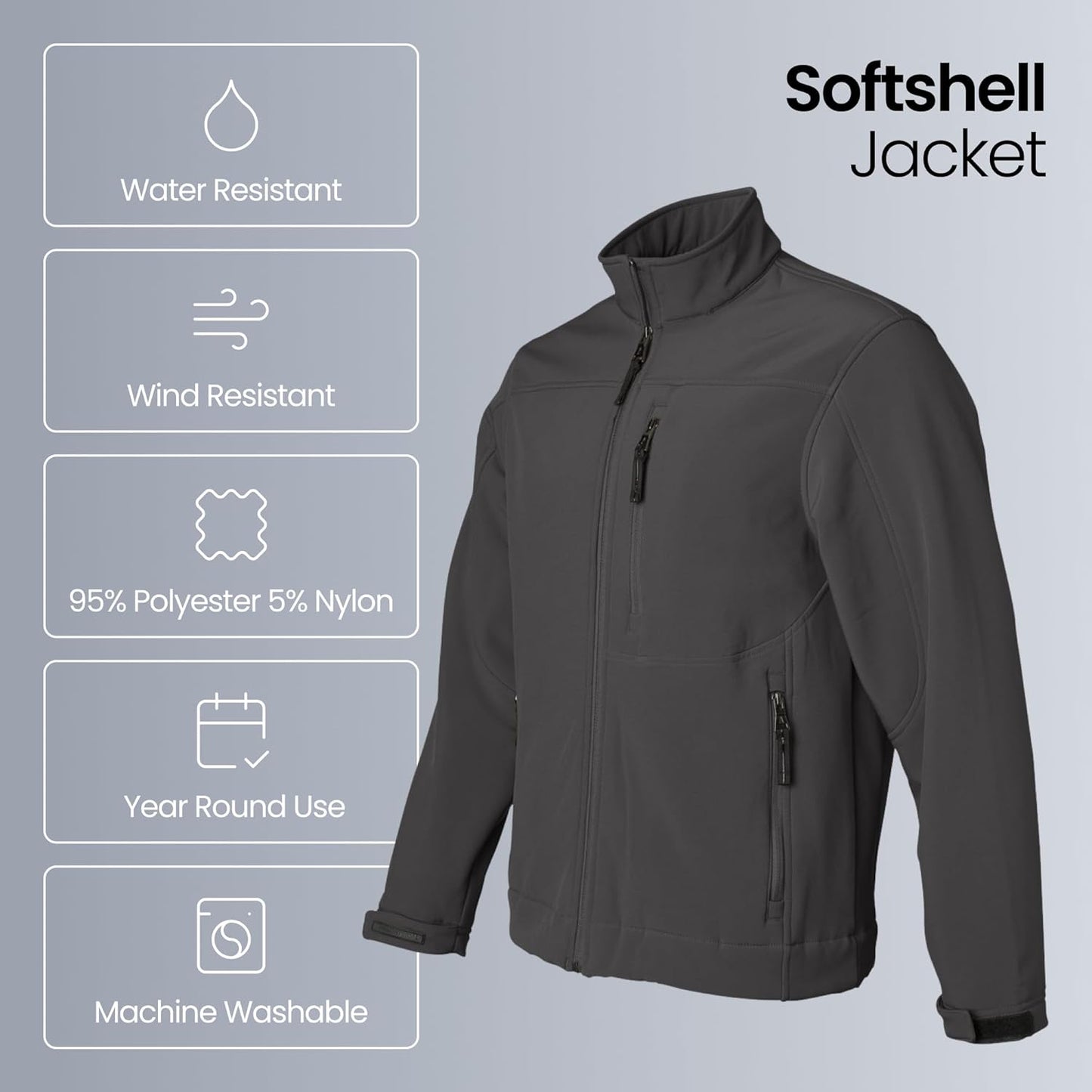 Men's Softshell Jacket – Wind & Water Resistant – Breathable, Lightweight Outdoor Coat