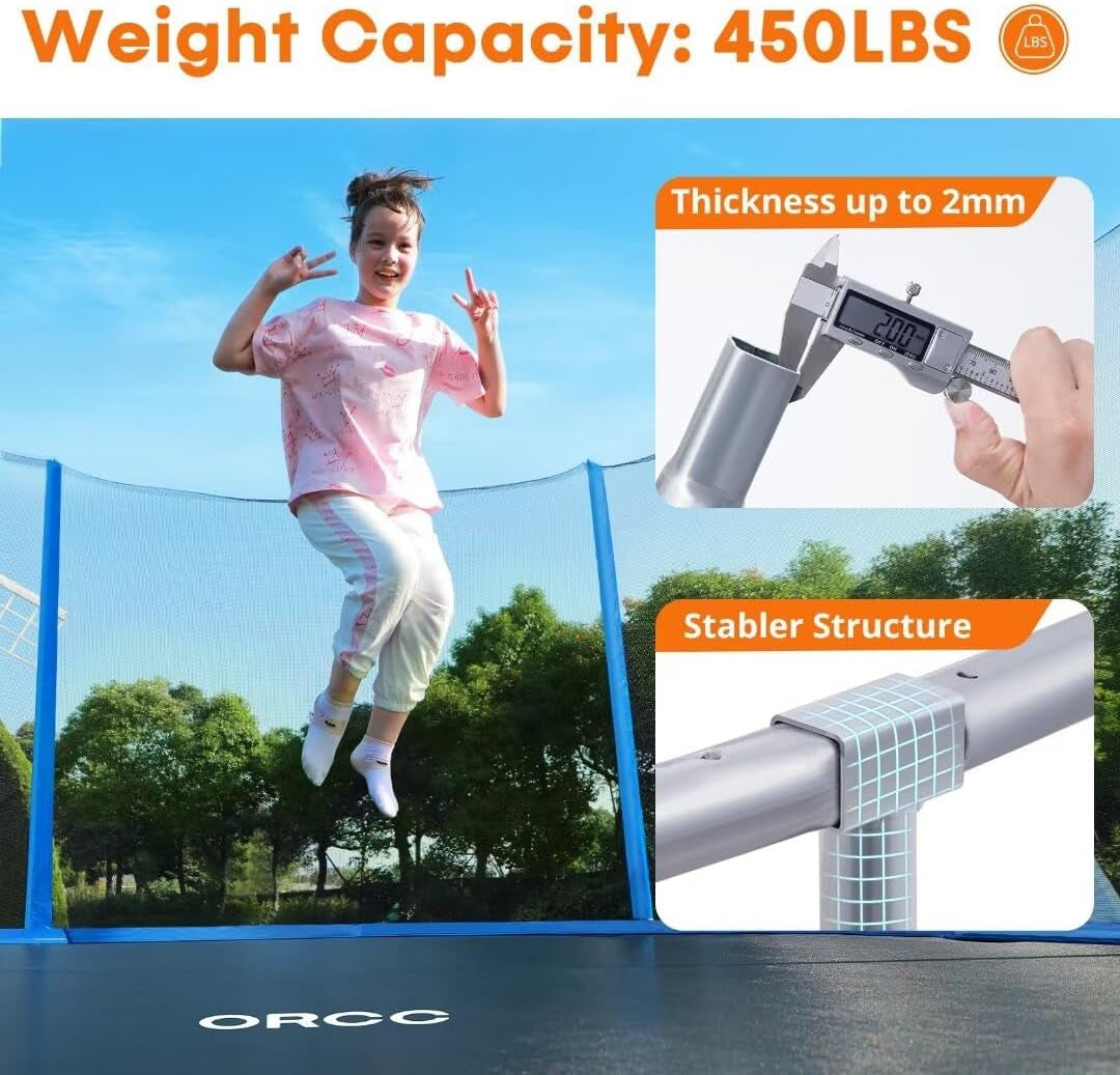 1200lb Weight Capacity Trampoline for Kids 16, 15, 14, 12, 10, & 8 FT with Safety Enclosure Net Children Outdoor Yard Trampoline