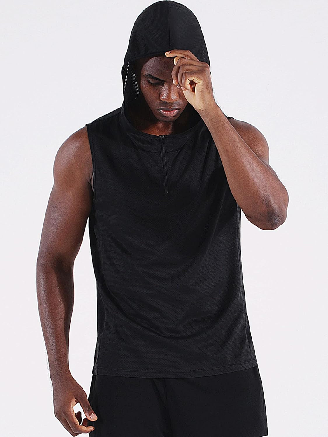 Men's Running Tank Tops 3 Pack Sleeveless Workout Athletic Shirts with Hoods