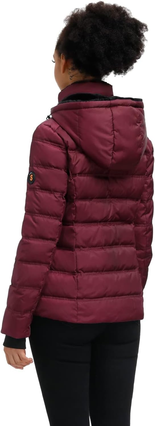 Women's  Down Puffer Jacket Warm Hooded Winter Down Puffer Coat with Faux-Fur Hood & Collar