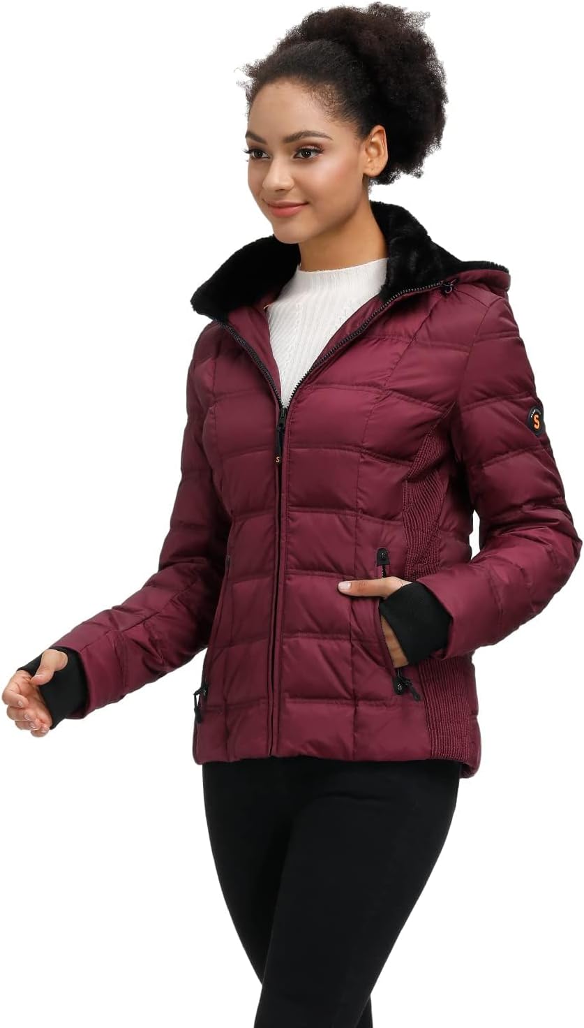 Women's  Down Puffer Jacket Warm Hooded Winter Down Puffer Coat with Faux-Fur Hood & Collar