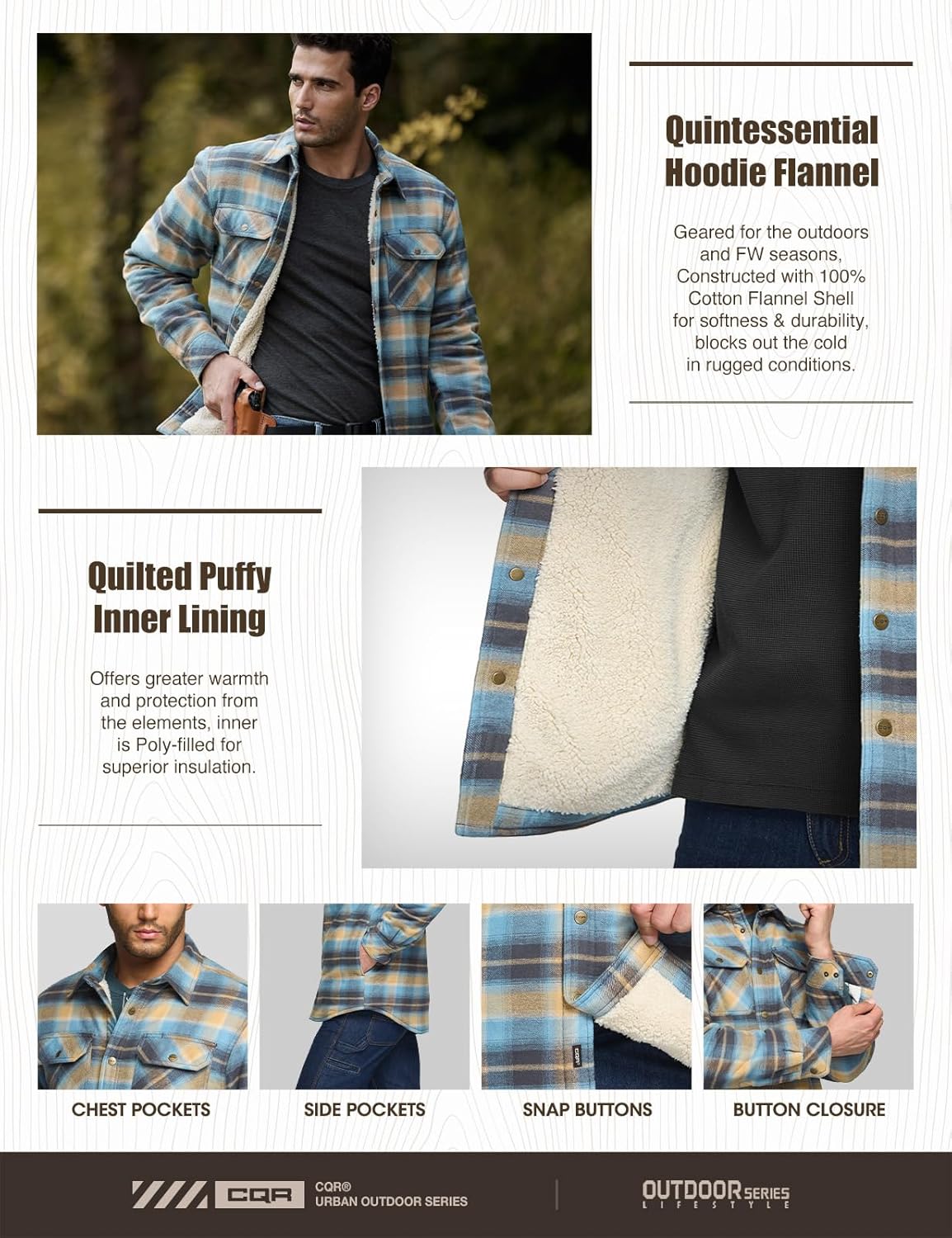 Men's Plaid Flannel Shirt Jacket, Long Sleeve Soft Warm Sherpa/Quilted Lined Jacket, Outdoor Button Up/Zip-Front Jacket