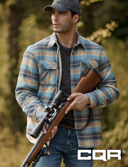 Men's Plaid Flannel Shirt Jacket, Long Sleeve Soft Warm Sherpa/Quilted Lined Jacket, Outdoor Button Up/Zip-Front Jacket