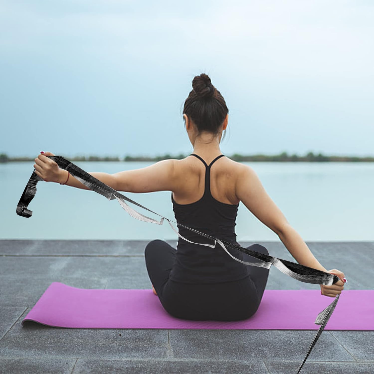 Yoga Straps Stretching Strap with 12 Loops Workout Poster, Straps for Stretching Physical Therapy Equipment Long Stretch Out Bands for Exercise, Pilates and Gymnastics for Women/Men