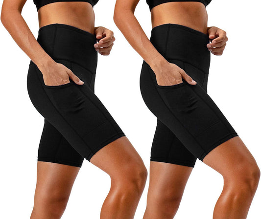Women's 2-Pack High Waist Workout Yoga Running Exercise Shorts with Side Pockets