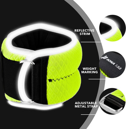 Fitness Adjustable Ankle Weights with Reflective Trim/2-5Lbs (1 Pair) Durable Ankle Wrist Weights Set for Women/Men with Strap/Best for Walking, Jogging, Gymnastics Arm Leg Weights