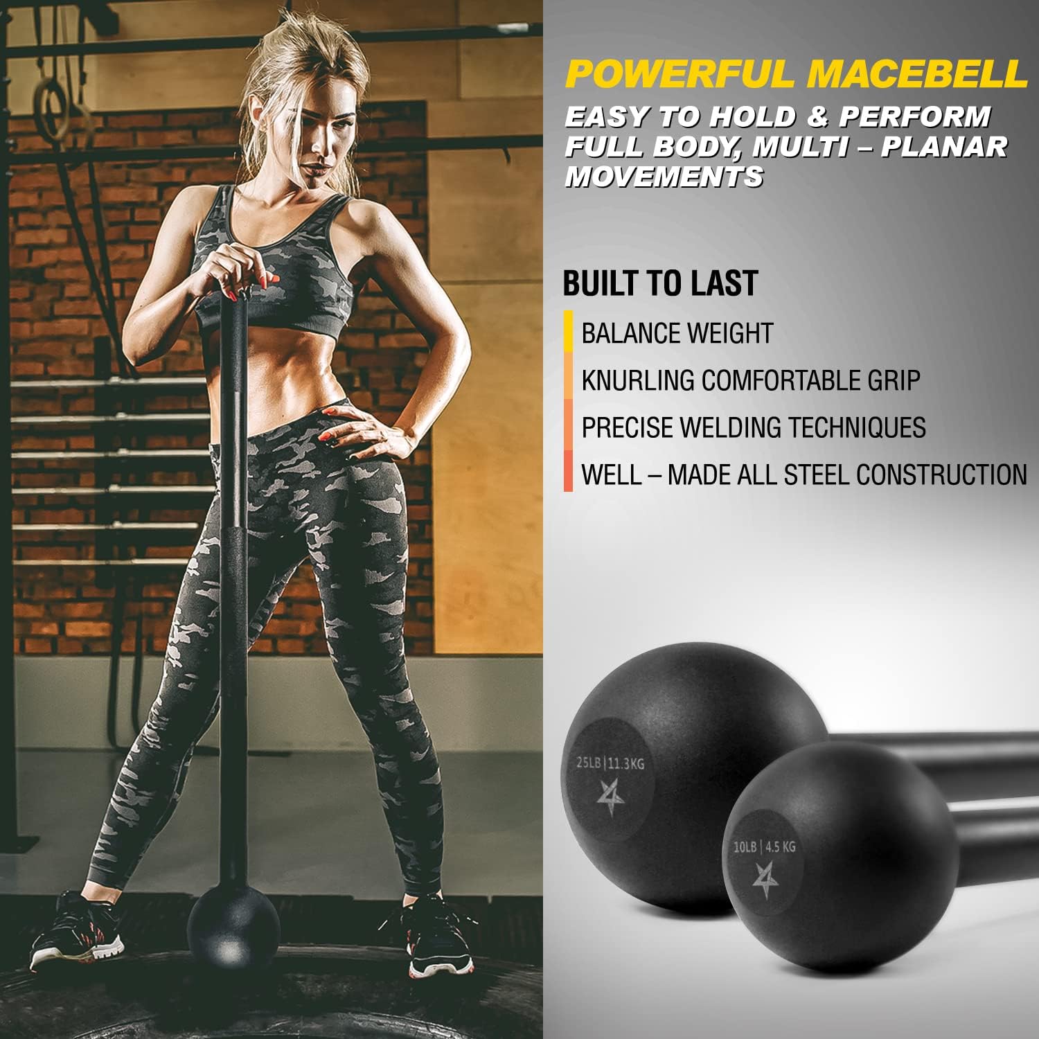 Steel Mace Bell for Strength Training - Support Full Body, Muscles, Shoulder, Grips & Forearms Workouts to Rehabilitation, Stretching 5, 7, 10, 15, 20, 25, 30Lb for Women & Men