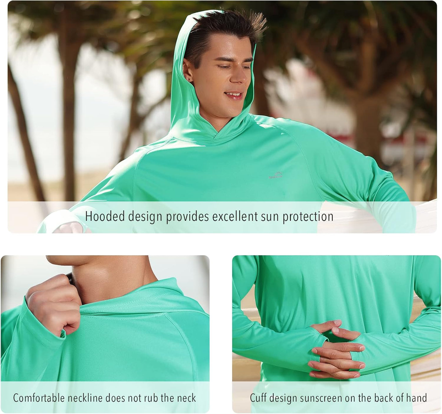 Men's UPF 50+ Long Sleeve Sun Shirts UV Protection Hoodie Rash Guard Hiking Fishing Swim T Shirt
