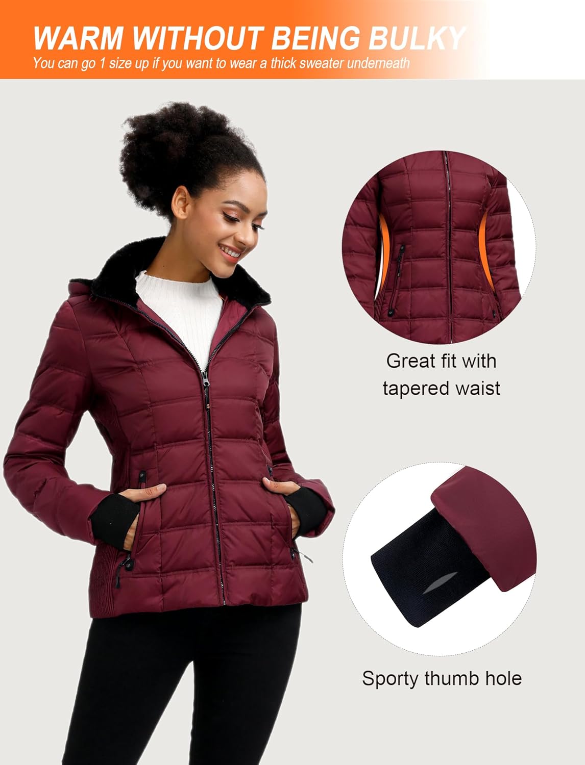 Women's  Down Puffer Jacket Warm Hooded Winter Down Puffer Coat with Faux-Fur Hood & Collar