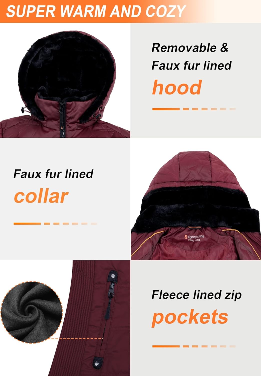 Women's  Down Puffer Jacket Warm Hooded Winter Down Puffer Coat with Faux-Fur Hood & Collar