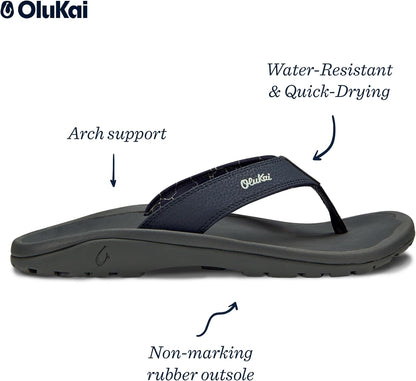 Ohana Men's Beach Sandals, Water Resistant Flip Flops, Arch Support & Comfort Fit, Lightweight & Durable, Enhanced Grip & Traction