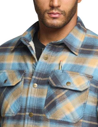 Men's Plaid Flannel Shirt Jacket, Long Sleeve Soft Warm Sherpa/Quilted Lined Jacket, Outdoor Button Up/Zip-Front Jacket