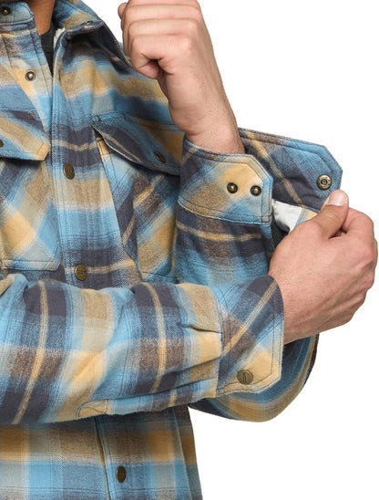 Men's Plaid Flannel Shirt Jacket, Long Sleeve Soft Warm Sherpa/Quilted Lined Jacket, Outdoor Button Up/Zip-Front Jacket
