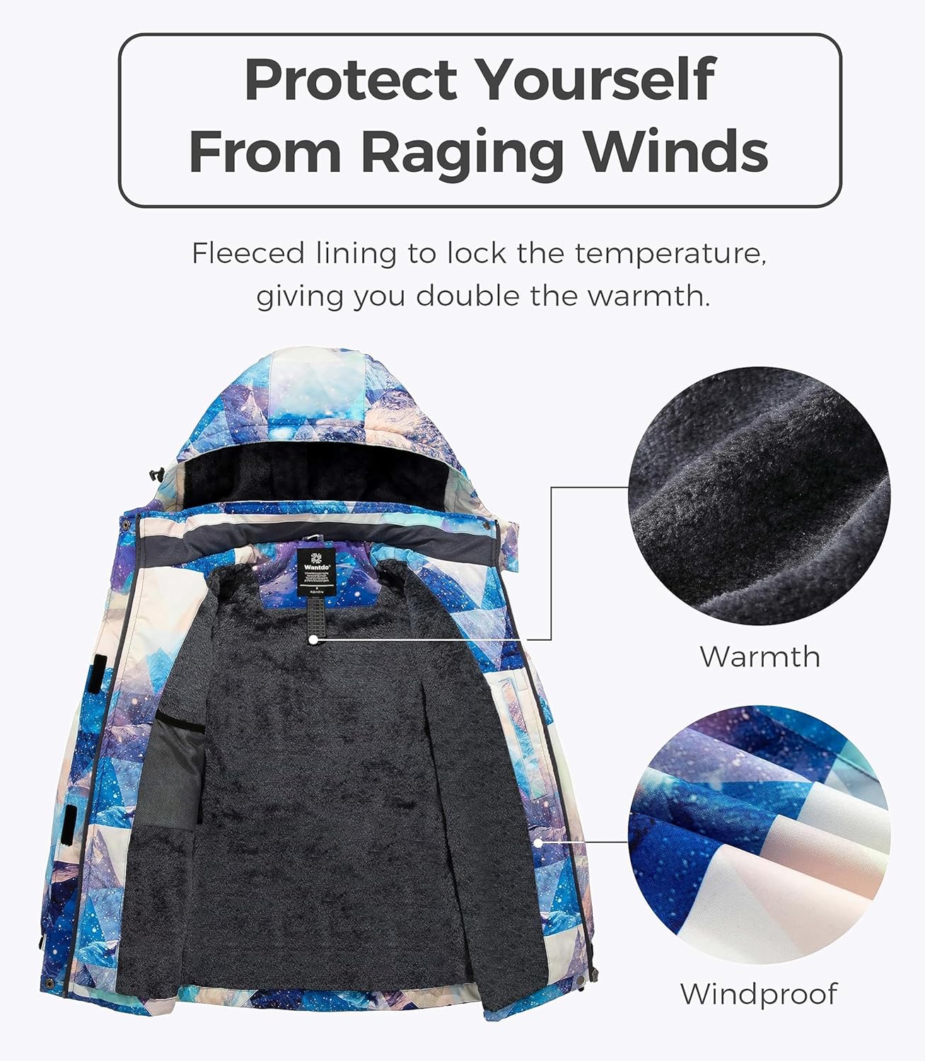 Women's Mountain Waterproof Ski Jacket Windproof Rain Jacket Winter Warm Hooded Coat