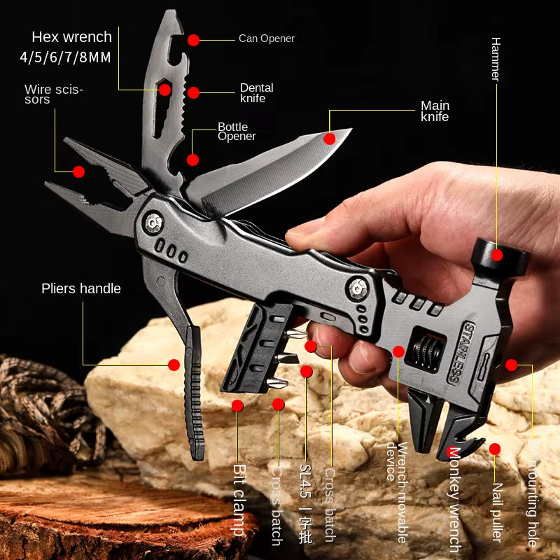 Multifunctional Pliers Stainless Steel Claw Hammer Tool with Nylon Sheath for Outdoor Survival Camping Hunting Hiking Multitool